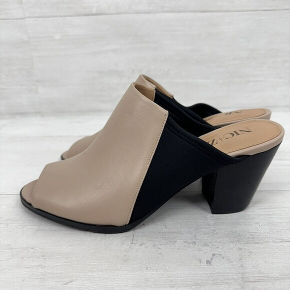 NIC+ZOE Kennedy Mule Women 8 M Tan Black Leather Peep Toe Block Heel Neutral NEW - Picture 4 of 12